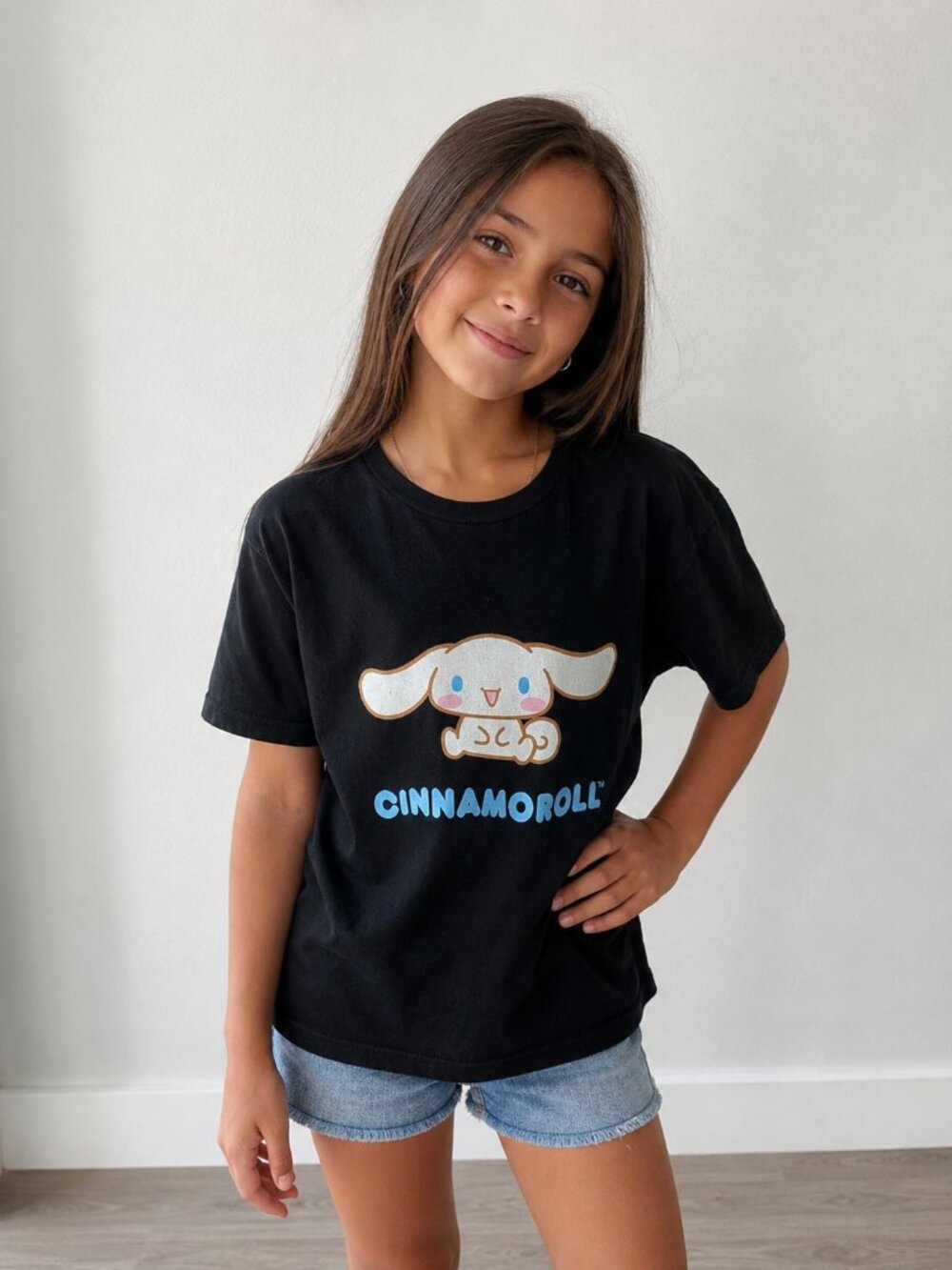 Hello Kitty Cinnamoroll Graphic Tee Kids Black Sanrio T Shirt Youth Medium
